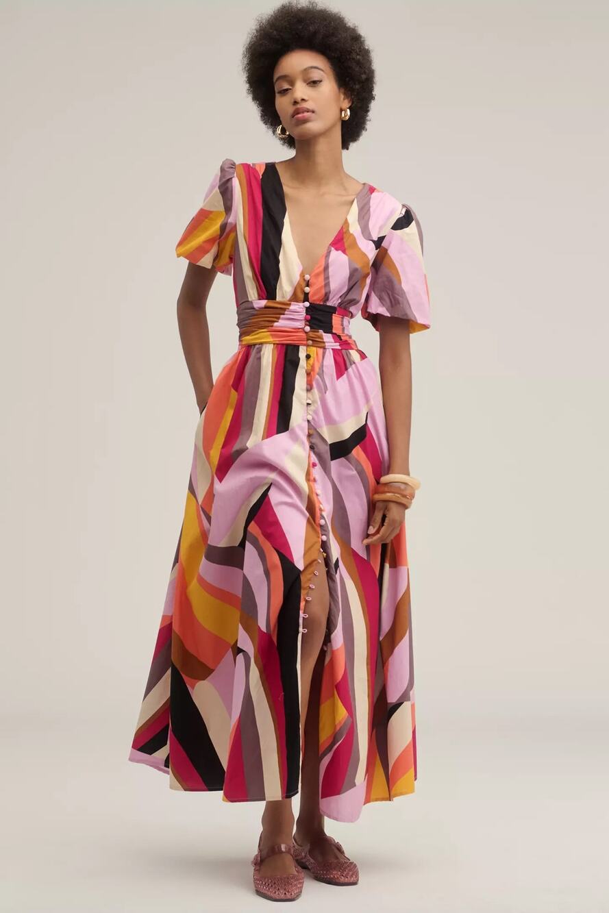 nwt by ANTHROPOLOGIE sz 1X The Katerina Button Front dress in Lilac Geo motif
